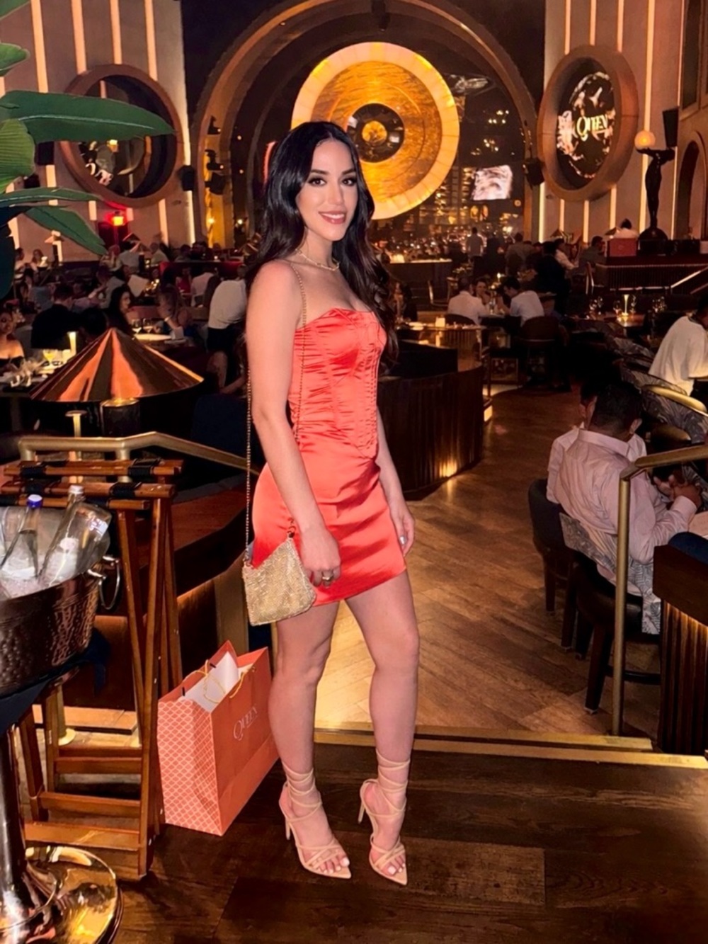 AKIRA Strapless Satin Corset Mini Dress in Vibrant Orange